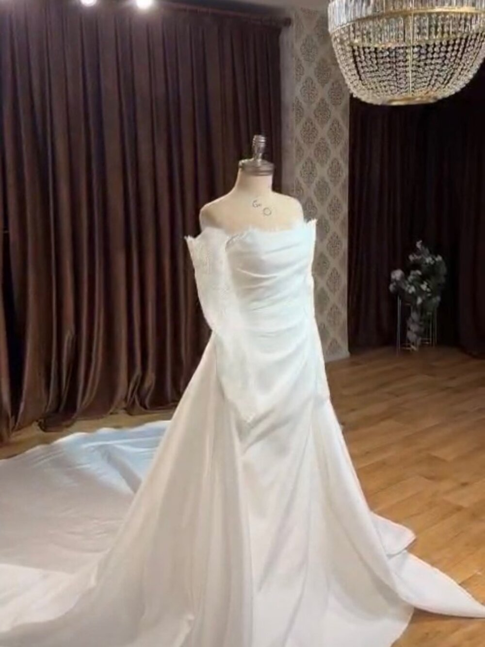 Satin Mermaid Wedding Dress + Overskirt and Veil